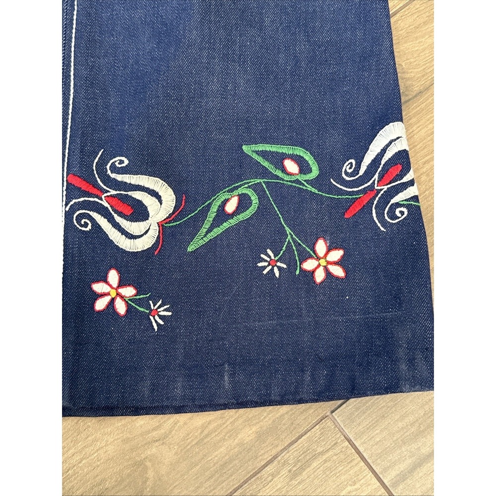 Vintage 70s Handmade Midi Denim Skirt Embroidered Flowers Hippie 27" Waist XS/S - Picture 9 of 16